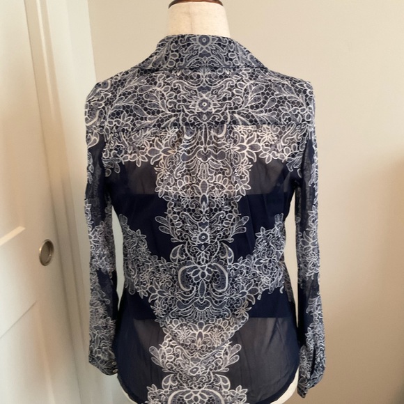 INC International Concepts Navy and White Lace Pattern Shirt - Picture 2 of 3